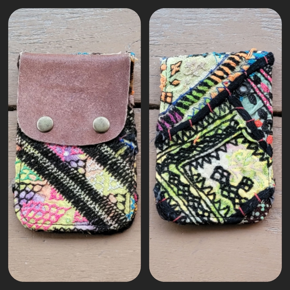 🍄🪬 Free People Boho Embroidered Repurposed vtg banjara hippie Wallet card case